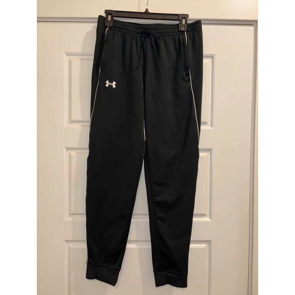 Under Armour Boys Black Loose Fit Jogger Track Pants Youth XL YXL White Piping